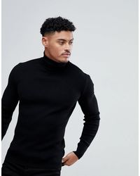 ASOS Muscle Fit Ribbed Roll Neck Jumper - Black