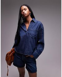Mango - Open Neck Denim Overshirt - Lyst