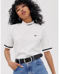 Fred Perry High Neck Logo Tee - White
