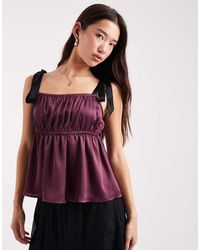 Miss Selfridge - Satin Tie Shoulder Cami Top - Lyst