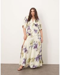 ARRANGE - Curve – modern 30's – maxikleid aus satin mit schulterpolstern und verwischtem blumenmuster - Lyst