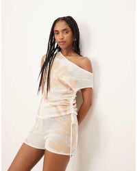 ASOS - Floral Mesh Stitch Draped Knitted Top - Lyst