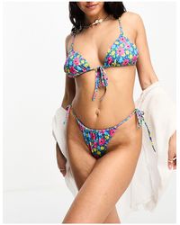 Monki - Slip bikini stile perizoma con allacciatura laterale e stampa a fiori - Lyst