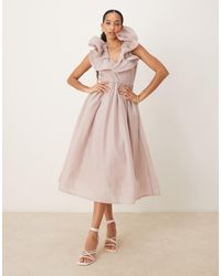 True Decadence - Ruffle V Neck Midi Dress - Lyst