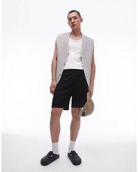 TOPMAN - Pantalones Cortos Negros Extragrandes De Punto Con Textura Plisada Rugosa De - Lyst