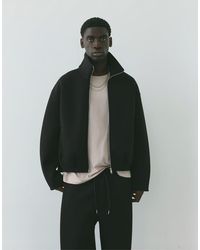 Pull&Bear - Giacca Con Zip Effetto Neoprene Nera - Lyst