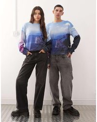 Collusion - Uniseks Oversized Gebreide Trui Met Grafische Landschapsprint En Wassing - Lyst