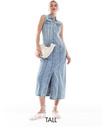 Vero Moda - Robe vintage longue et sans manches en jean avec boutons à l'avant - Lyst