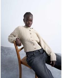 TOPSHOP - Knitted Cable Fitted Waist Cardigan - Lyst