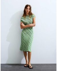 Pull&Bear - Asymmetric Checked Midi Dress - Lyst