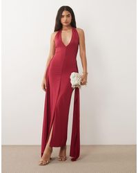 TFNC London - Slinky Halterneck Plunge Maxi Dress - Lyst