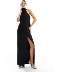 Vesper - Halterneck Scarf Detail Maxi Dress With Thigh Spilt - Lyst