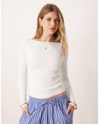 ASOS - Naadloze Geribbelde Top Met Boothals En Lange Mouwen - Lyst