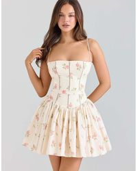 House Of Cb - Ysabella Cream Rose Print Stretch Cotton Mini Sundress - Lyst
