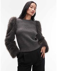 & Other Stories - Wool-blend Crew Neck Sweater With Faux-fur Sleeves - Lyst