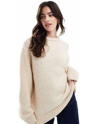 ASOS - Jersey Color Crudo Extragrande Con Cuello Redondo De Punto Grueso De Mezcla De Lana De -Amarillo - Lyst