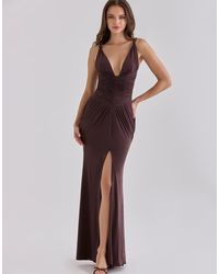 House Of Cb - Tabitha Cherry Liquid-Soft Jersey Plunge Maxi Dress - Lyst