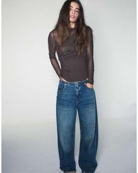Stradivarius - Draped Mesh Long Sleeve Bodysuit - Lyst
