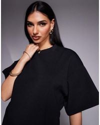 ASOS - Camiseta Negra De Corte Cuadrado Extragrande Con Detalle De Costuras De Tejido Entrelazado De (Parte De Un Conjunto)-Azul - Lyst