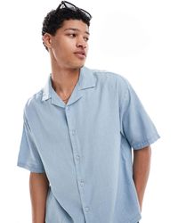 Pull&Bear - Chemise riche en lin avec col à revers - pétrole - Lyst