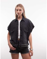 AllSaints - Alba Short Sleeve Stud Detail Denim Shirt - Lyst