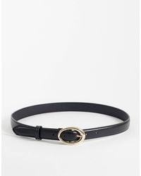 Mango - Faux Leather Slim Belt With Oval Buckle - Lyst