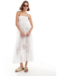 New Look - Shirred Bandeau Broderie Maxi Dress - Lyst