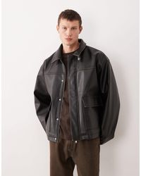ASOS - Harrington Faux Vintage Leather Look Jacket - Lyst