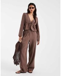 Pieces - Crinkle Cotton Wide Leg Pants - Lyst