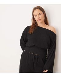 ASOS - Asos Design Curve Co-ord Textured Cinched Waist One Shoulder Long Sleeve Top - Lyst