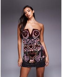 ASOS - Robe courte en velours avec bretelles amovibles et cœurs à ornements et perles - Lyst