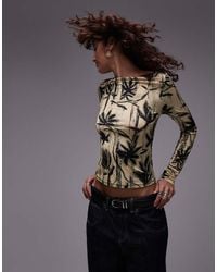 TOPSHOP - Buttermilk Floral Microfibre Long Sleeve Top - Lyst