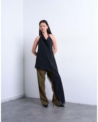 TOPSHOP - Asymmetrische Haltertop Van Cupro Met Kant - Lyst