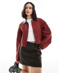 ASOS - Cropped Washed Barn Jacket With Leather Look Collar - Lyst