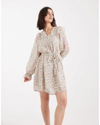 Vero Moda - Ruffle Trim Blouson Sleeve Belted Mini Dress - Lyst