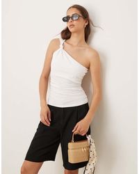 Mango - Jersey One Shoulder Twisted Knot Detail Top With Ruched Cinch Waist - Lyst