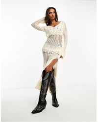 Miss Selfridge - Crochet Open Back Long Sleeve Maxi Dress - Lyst