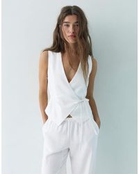Pull&Bear - Linen Blend Vest With Side Tie Fastening - Lyst