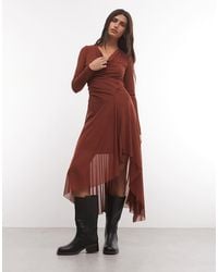 AllSaints - Loria Long Sleeve Ruched Pleated Mesh Midi Dress - Lyst