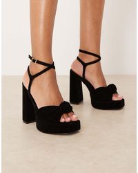 Asos Design Wide Fit - Nutshell Knotted Platform Block Heeled Sandals - Lyst