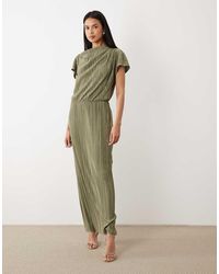 ASOS - Plisse Draped Waist Midi Dress - Lyst