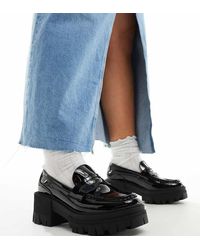 ASOS - Wide Fit Script Chunky Mid Heeled Loafers - Lyst