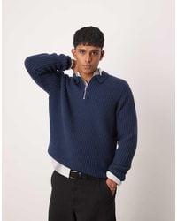 ASOS - Jersey Extragrande Con Solapas Y Cremallera Corta De Punto Acanalado Grueso De Mezcla De Lana De - Lyst