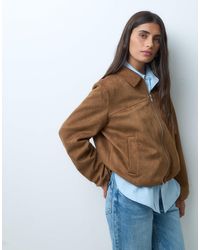 Vero Moda - Blouson bomber en faux daim épuré couleur cognac - Lyst