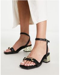 River Island - Gold Block Sandals With Buckle Detail - Lyst