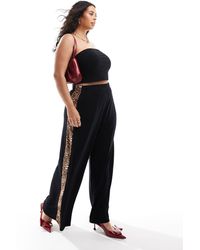 Yours - Wide Leg Trouser With Leopard Detail - Lyst