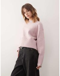 Monki - Crew Neck Knitted Jumper With Ribbed Cuffs And Hem Detail - Lyst