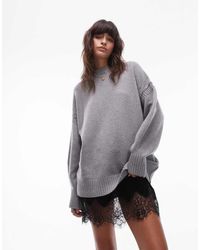 TOPSHOP - Premium Contrast Seam Wool Blend Oversized Jumper - Lyst