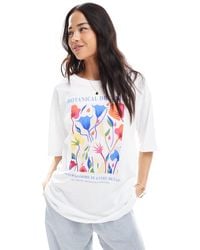 ONLY - T-Shirt Oversize Bianca Con Grafica Botanica - Lyst