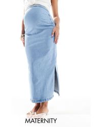 Mama.licious - Mamalicious Maternity Over The Bump Denim Skirt With Side Slits - Lyst
